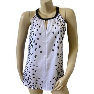 New York & Company Medium Black White Sheer Sleeveless Keyhole Neck Blouse Top